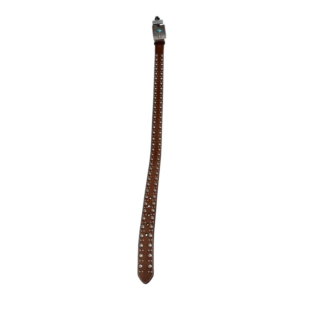 Nocona Belt Co. Women's Brown Stud Edge Aztec Tirquoise Buckle Belt Size S - Picture 4 of 7